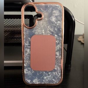 iPhone 16 Frosted Clear and Rose Gold with Rose Gold Magnet
